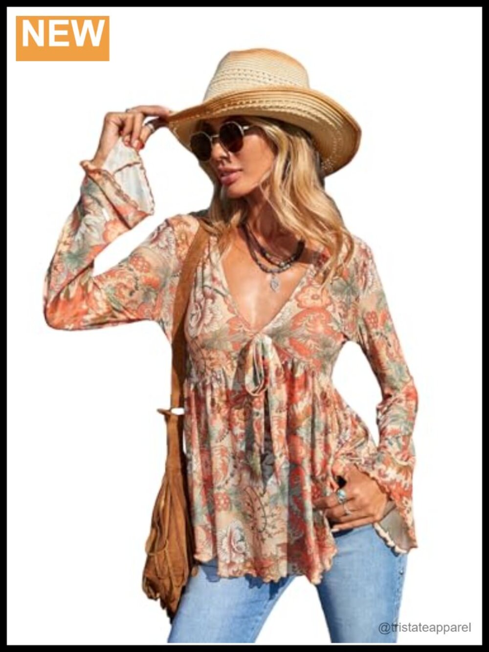 Boho Mesh Peplum V Neck Long Sleeve Blouse Paisley Floral Western Top